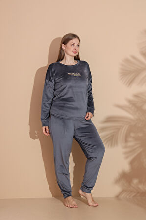 Kadın Kışlık Kadife Battal Pijama Takımı