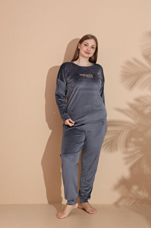 Kadın Kışlık Kadife Battal Pijama Takımı