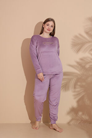 Kadın Kışlık Kadife Battal Pijama Takımı