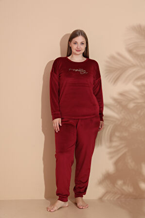 Kadın Kışlık Kadife Battal Pijama Takımı