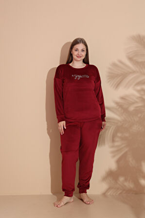 Kadın Kışlık Kadife Battal Pijama Takımı