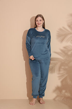 Kadın Kışlık Kadife Battal Pijama Takımı