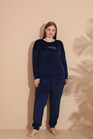 Kadın Kışlık Kadife Battal Pijama Takımı