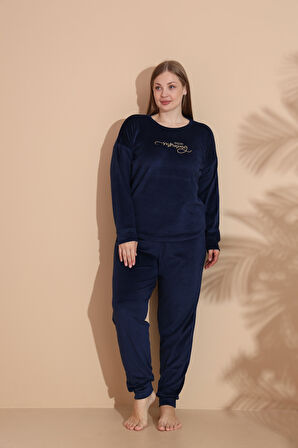 Kadın Kışlık Kadife Battal Pijama Takımı