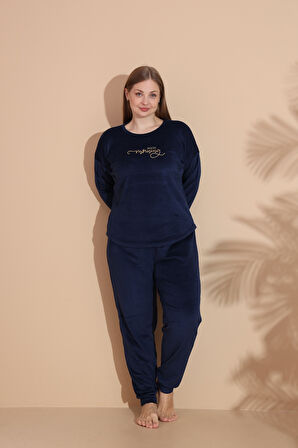 Kadın Kışlık Kadife Battal Pijama Takımı
