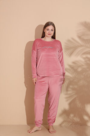 Kadın Kışlık Kadife Battal Pijama Takımı