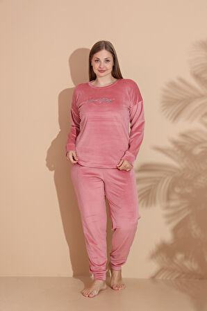 Kadın Kışlık Kadife Battal Pijama Takımı