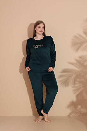 Kadın Kışlık Kadife Battal Pijama Takımı