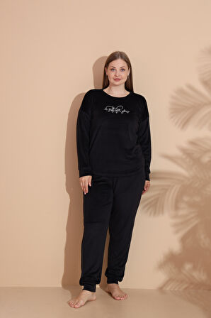 Kadın Kışlık Kadife Battal Pijama Takımı