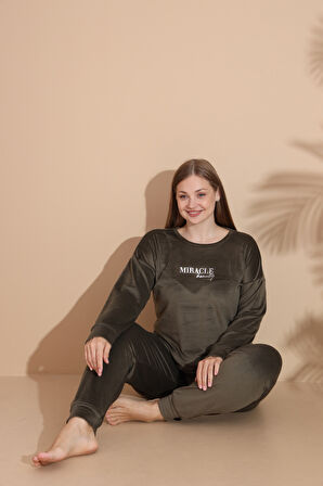 Kadın Kışlık Kadife Battal Pijama Takımı