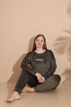 Kadın Kışlık Kadife Battal Pijama Takımı