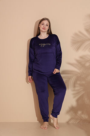 Kadın Kışlık Kadife Battal Pijama Takımı