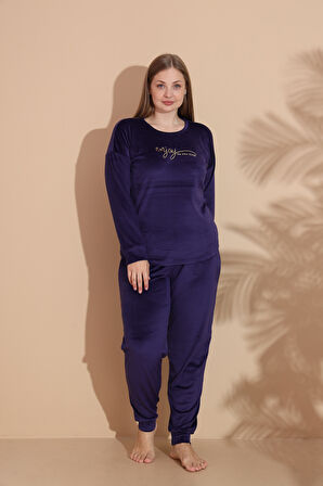 Kadın Kışlık Kadife Battal Pijama Takımı