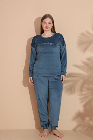 Kadın Kışlık Kadife Battal Pijama Takımı