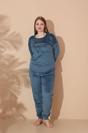 Kadın Kışlık Kadife Battal Pijama Takımı