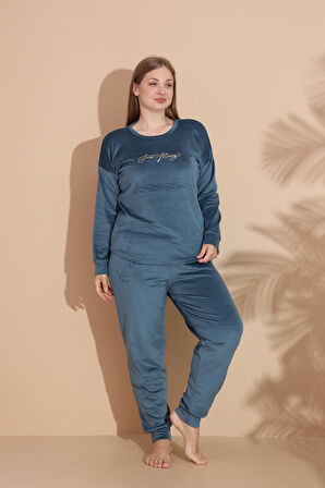 Kadın Kışlık Kadife Battal Pijama Takımı