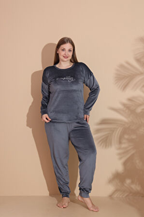 Kadın Kışlık Kadife Battal Pijama Takımı