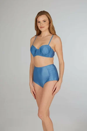 Estiva Kadın Açık Mavi Drapeli Kaplı Straplez Bikini Takımı