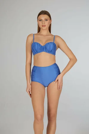 Estiva Kadın Koyu Mavi Drapeli Kaplı Straplez Bikini Takımı