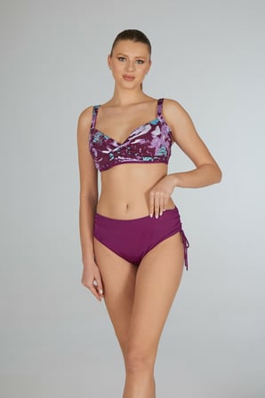 Estiva Kadın Dijital Desenli Mürdüm Emprime Kaplı Battal Beden Bikini Takımı