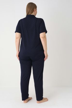Estiva Kadın Lacivert Kısa Kollu Önden Düğmeli Soft Battal Pijama Takımı
