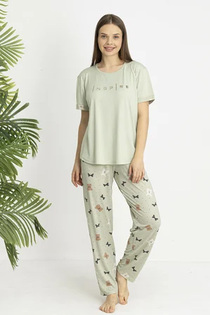 Estiva Kadın Ayıcık Alt Desenli Kısa Kollu Soft Pijama Takımı