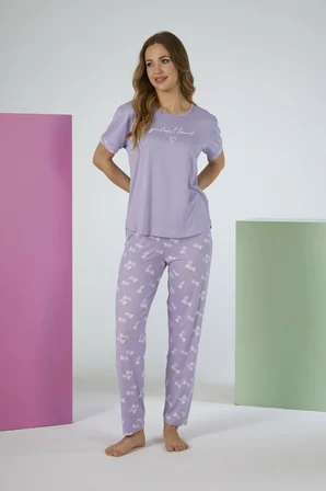 Estiva Kadın Yaprak Alt Desenli Kısa Kollu Soft Pijama Takımı