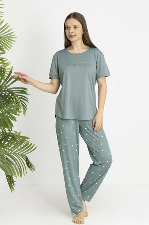 Estiva Kadın Kalp Alt Desenli Kısa Kollu Soft Pijama Takımı