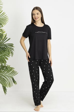 Estiva Kadın Kalp Alt Desenli Kısa Kollu Soft Pijama Takımı