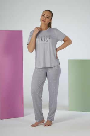 Estiva Kadın Puantiye Alt Desenli Kısa Kollu Soft Pijama Takımı