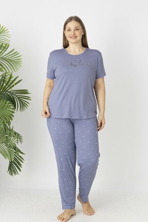 Estiva Kadın Puantiye Alt Desenli Kısa Kollu Soft Battal Pijama Takımı