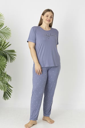 Estiva Kadın Puantiye Alt Desenli Kısa Kollu Soft Battal Pijama Takımı
