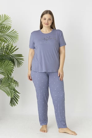 Estiva Kadın Puantiye Alt Desenli Kısa Kollu Soft Battal Pijama Takımı