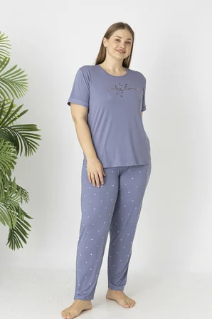 Estiva Kadın Puantiye Alt Desenli Kısa Kollu Soft Battal Pijama Takımı