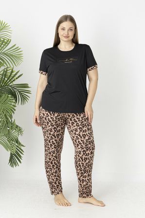 Estiva Kadın Kaplan Alt Desenli Kısa Kollu Soft Battal Pijama Takımı