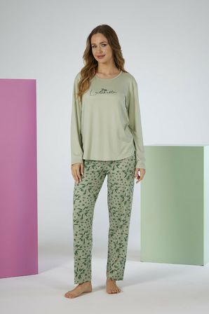 Estiva Kadın Flora Alt Desenli Soft Uzun Kollu Pijama Takımı