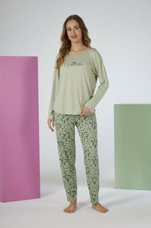 Estiva Kadın Flora Alt Desenli Soft Uzun Kollu Pijama Takımı
