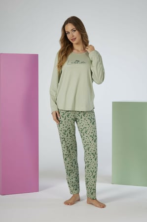 Estiva Kadın Flora Alt Desenli Soft Uzun Kollu Pijama Takımı