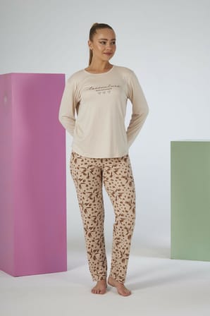Estiva Kadın Flora Alt Desenli Soft Uzun Kollu Pijama Takımı
