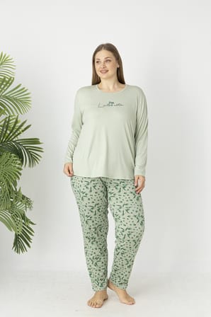 Estiva Kadın Flora Alt Desenli Soft Uzun Kollu Battal Pijama Takımı