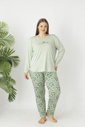 Estiva Kadın Flora Alt Desenli Soft Uzun Kollu Battal Pijama Takımı