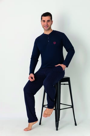 Estiva Erkek Alt Desenli Apoletli Uzun Kollu Patlı Penye Pijama Takımı