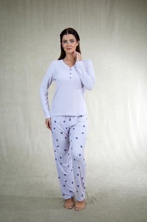 Estiva Kadın Frambuaz Desenli Lila Kaşkorse Pijama Takımı