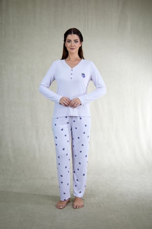 Estiva Kadın Frambuaz Desenli Lila Kaşkorse Pijama Takımı