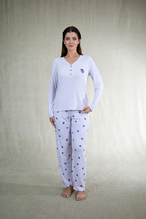 Estiva Kadın Frambuaz Desenli Lila Kaşkorse Pijama Takımı