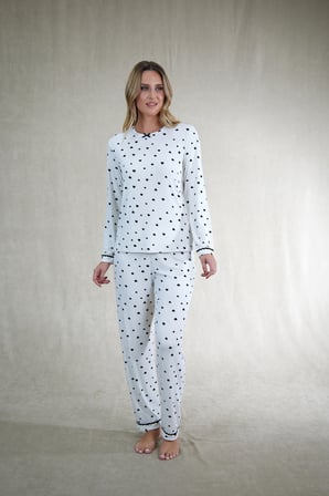 Estiva Kadın Kalp Desenli Siyah Beyaz Kaşkorse Pijama Takımı