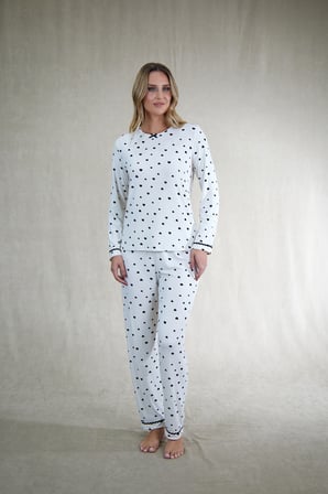 Estiva Kadın Kalp Desenli Siyah Beyaz Kaşkorse Pijama Takımı