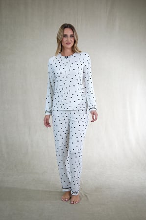 Estiva Kadın Kalp Desenli Siyah Beyaz Kaşkorse Pijama Takımı