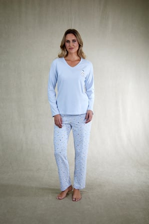Estiva Kadın Penguen Desenli Mavi Penye Lycra Pijama Takımı