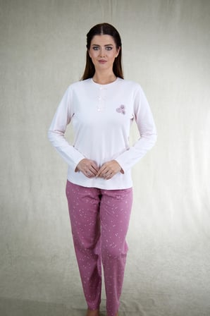 Estiva Kadın Çiçek Desenli Gül Kurusu Pembe Penye Lycra Pijama Takımı